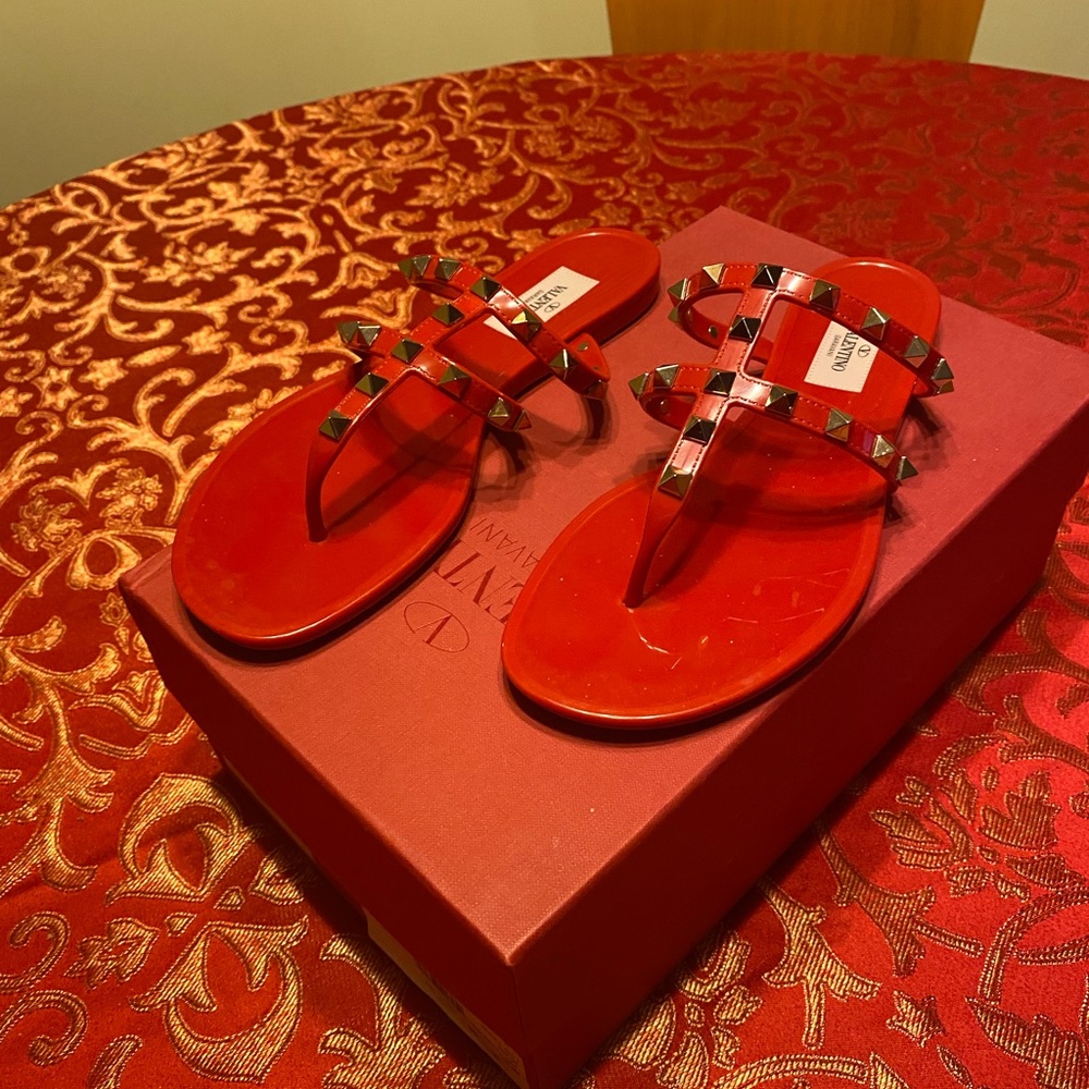Valentino Women's Vibrant Red Rockstud Sandals